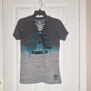 American Fighter Gray and Teal Short Sleeve Tee Size Small